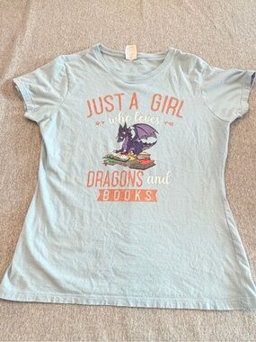 Light Blue Girls' Just a Girl Who Loves Dragons and Books' Graphic Tee